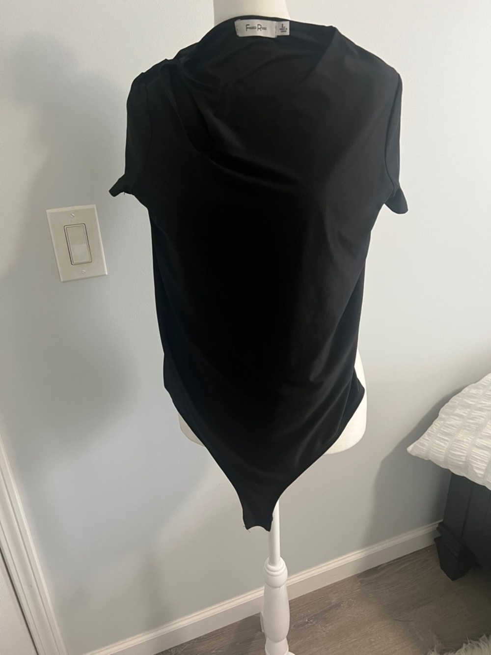 Faux-Rue Black Draped Cap-Sleeve Bodysuit